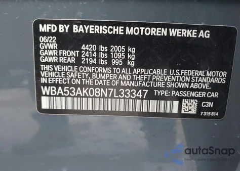 2022 BMW 228 Gran Coupe I Sdrive z USA, uszkodzony, nr VIN WBA53AK08N7L33347